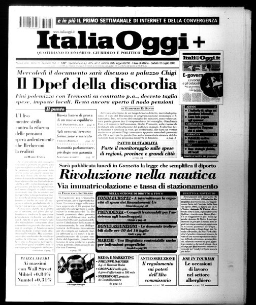 Italia oggi : quotidiano di economia finanza e politica